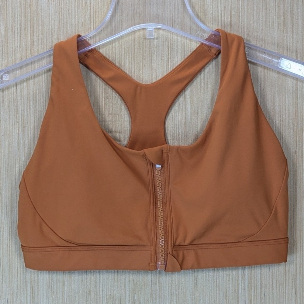Athleta Ultimate Zip Front Bra A-C Racerback Sports Bra Size XL Orange Active